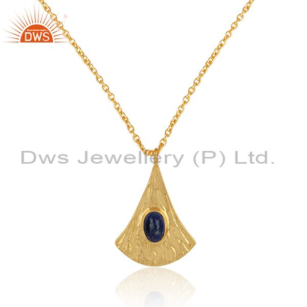 Supplier of Handtextured Gold on Silver 925 Lapis Chain Pendant