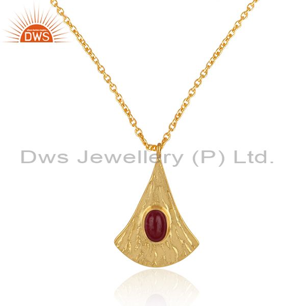 Supplier of Handtextured Gold on Silver 925 Dyed Ruby Chain Pendant