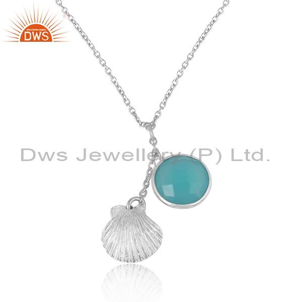 Solid silver 925 handmade seashell necklace with aqua chalcedony
