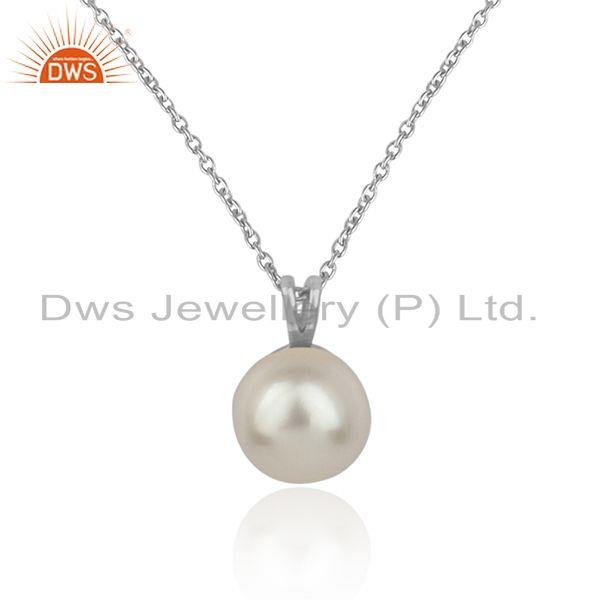 White rhodium plated silver designer natural pearl chain pendant