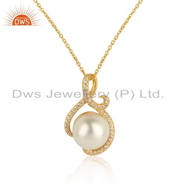 Designer gold plated silver natural pearl gemstone chain pendant