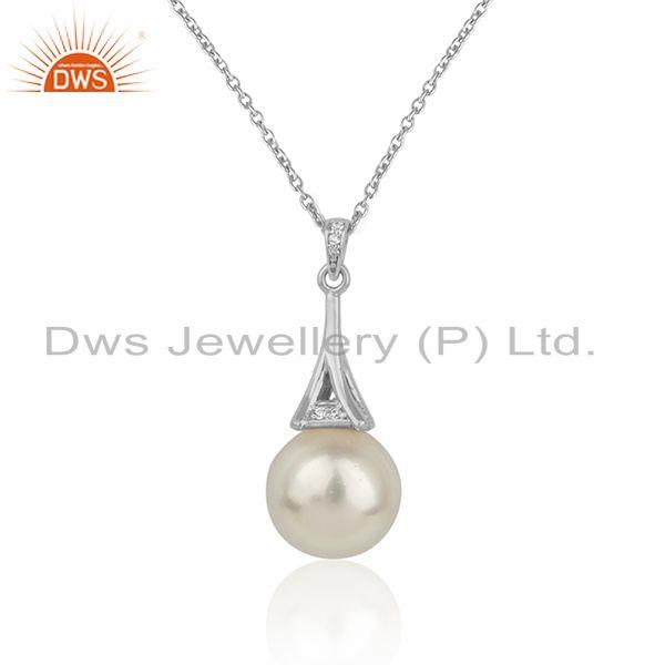 Girl pearl gemstone white rhodium plated 925 silver chain pendant