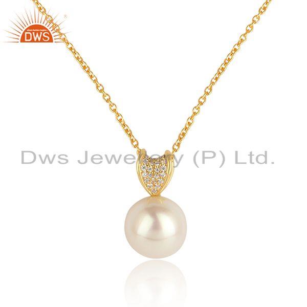 New arrival 18k gold plated 925 silver cz pearl gemstone pendant
