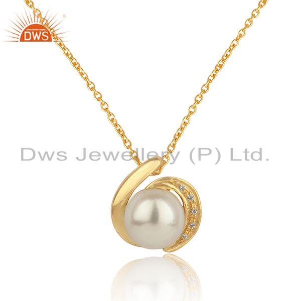 Natural pearl gemstone 18k gold plated silver girls chain pendant