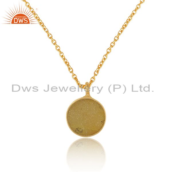 Elegant yellow druzy pendant necklace in yelow gold on silver 925
