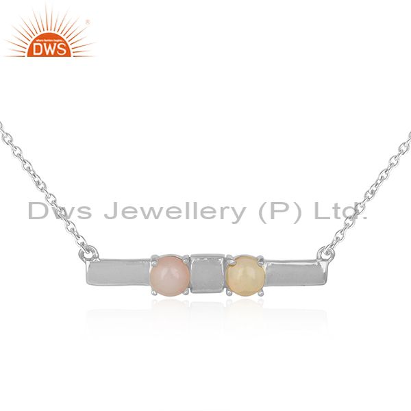 Dainty Sterling Silver Bar Necklace with Pink and Ethiopian Opal Exporter