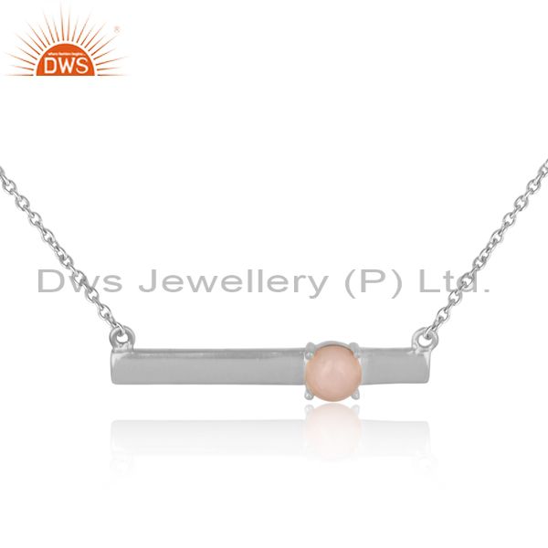 Handmade Dainty Sterling Silver Bar Necklace with Pink Opal Exporter