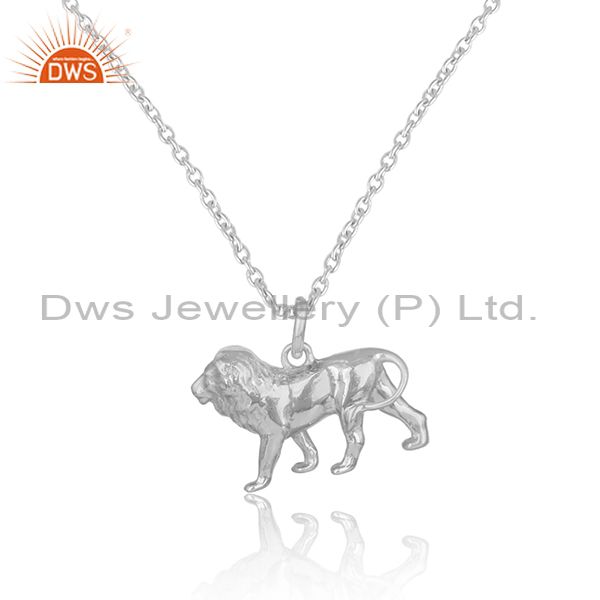 Designer dainty lion pendant necklace in sterling silver 925