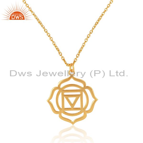 Handmade designer root chakra gold over silver 925 pendant necklace