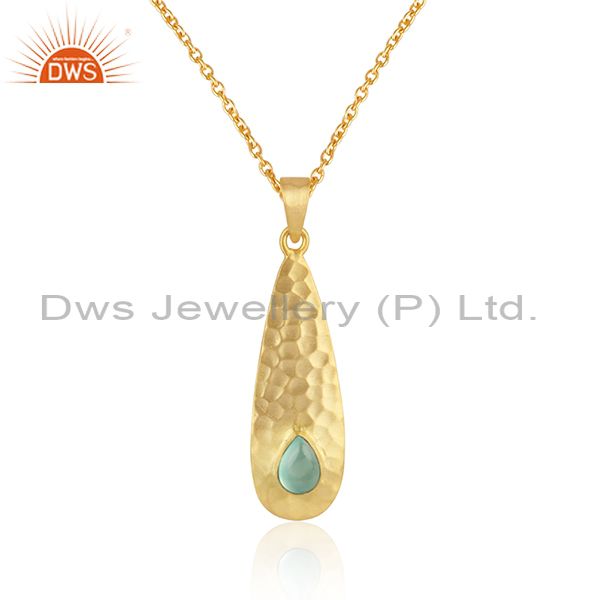 Hammered designer gold over silver aqua chlacedony necklace