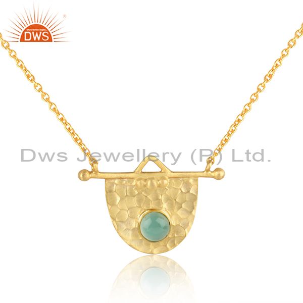 Handcrafted hammered gold over silver aqua chlacedony necklace