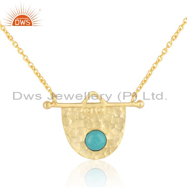 Handcrafted hammered gold over silver necklace with arizona turquoise