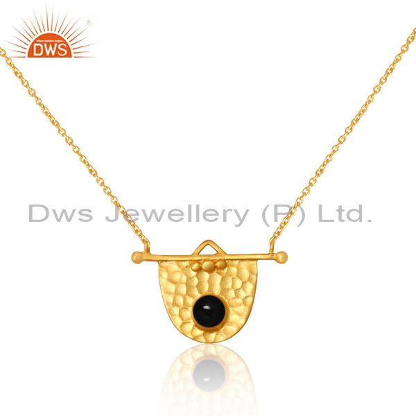 Silver Gold Pendant And Necklace With Black Onyx