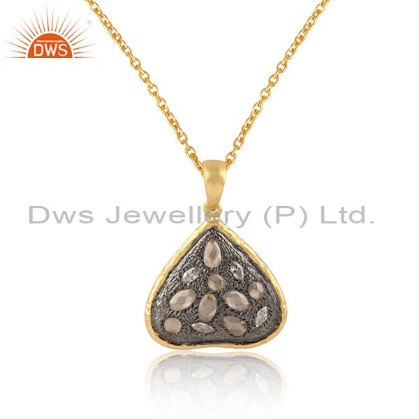 Trendy designer gold and black rhodium on silver cz necklace