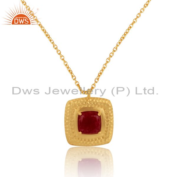 Hammer bold textured gold over silver dyed ruby chain pendant