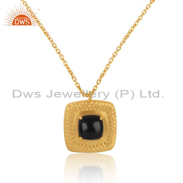 Hammer bold textured gold over silver black onyx chain pendant