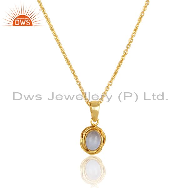 Gold Silver Plated Necklace With Blue Lace Agate Pendant