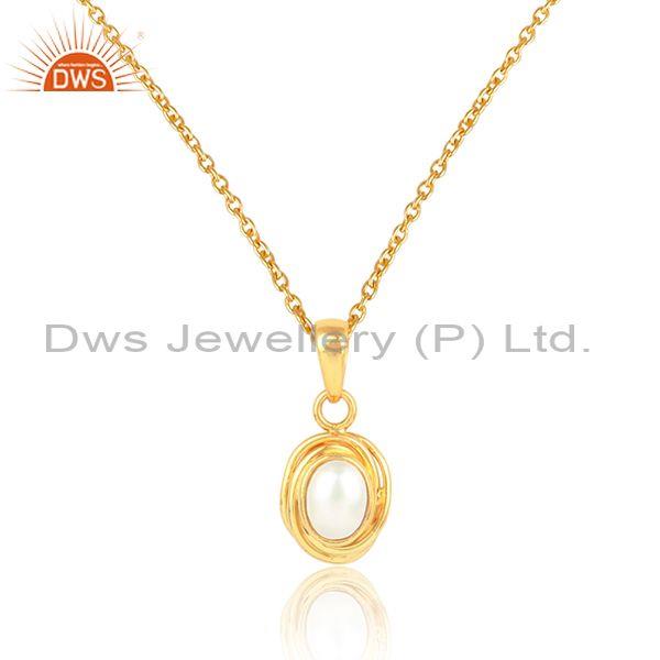 Pearl Cabushion Pendant And Gold Plated 925 Silver Necklace