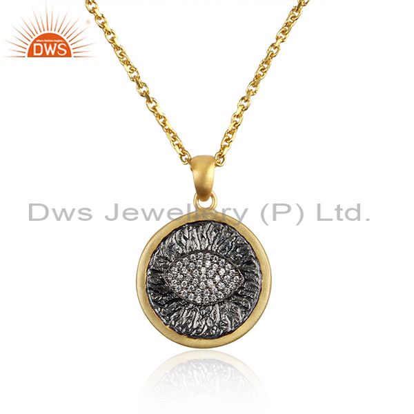 Cubic Zirconia Pendant And Silver Gold Plated Necklace