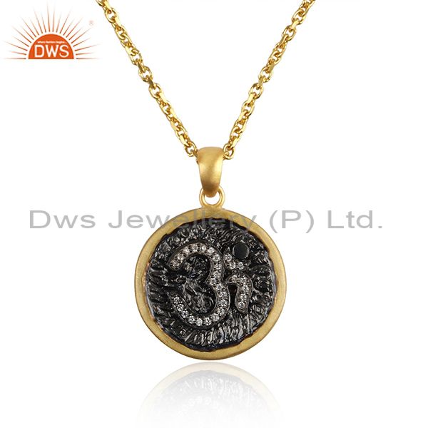 Engraved Cubic Zirconia Pendant And Silver Gold Necklace
