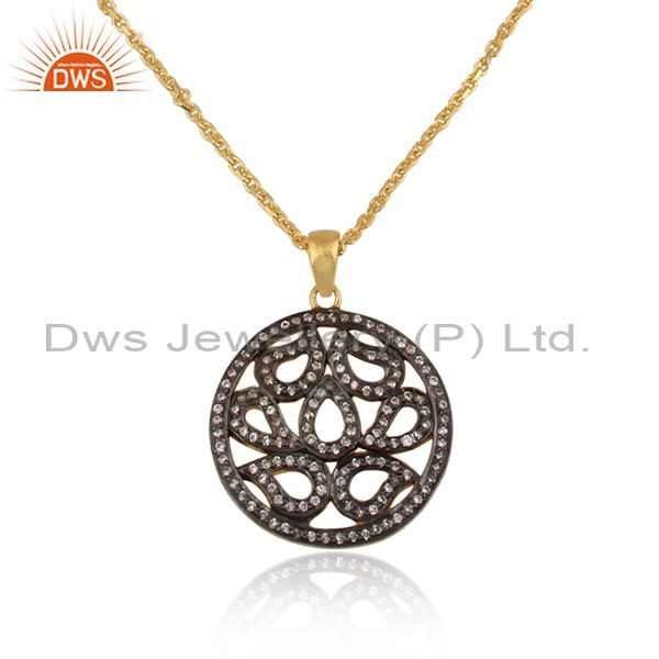 Cubic Zirconia Cut Pendant With Silver Gold Plated Necklace