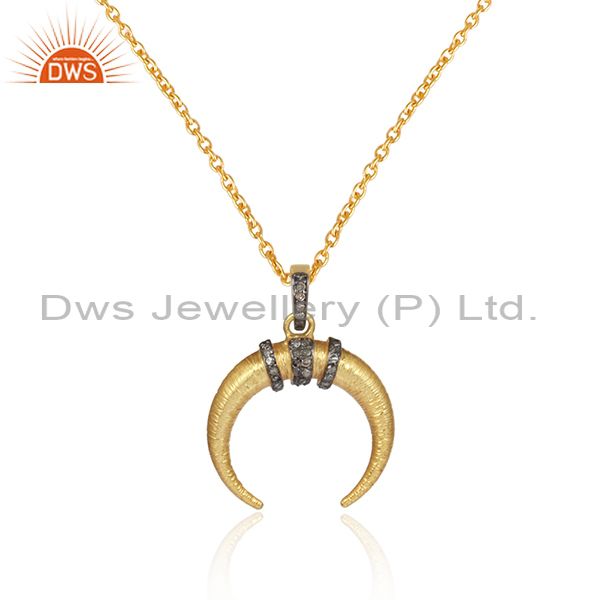 Half Moon Pave Diamond Gold On Silver Statement Necklace