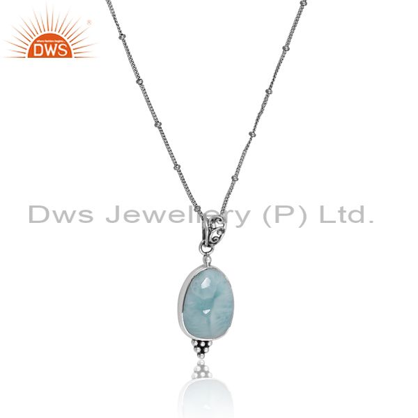 Sterling Silver Chain And Pendant With Larimar Cabochon Gem