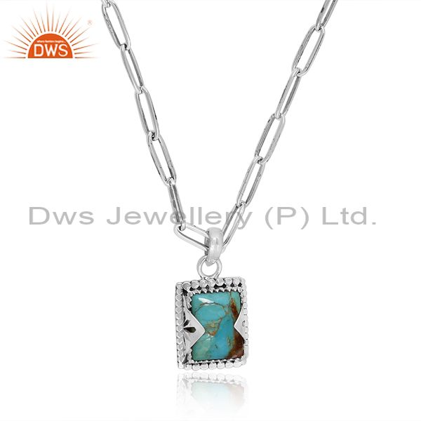 Sterling Silver Chain And Kingman Turquoise Baguette Pendant