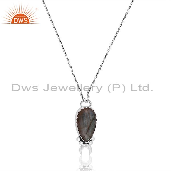 Oxidized Silver Pendant & Necklace With Labradorite