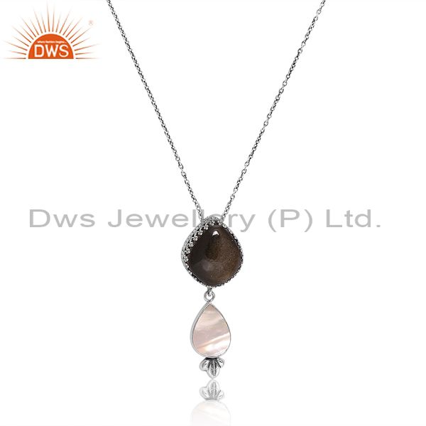 Oxidized Silver Pendant & Necklace With Pearl & Bold Sheen