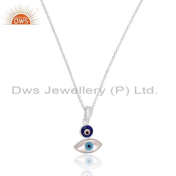 Silver Chain And Pendant With Blue Resin Evil Eye Design