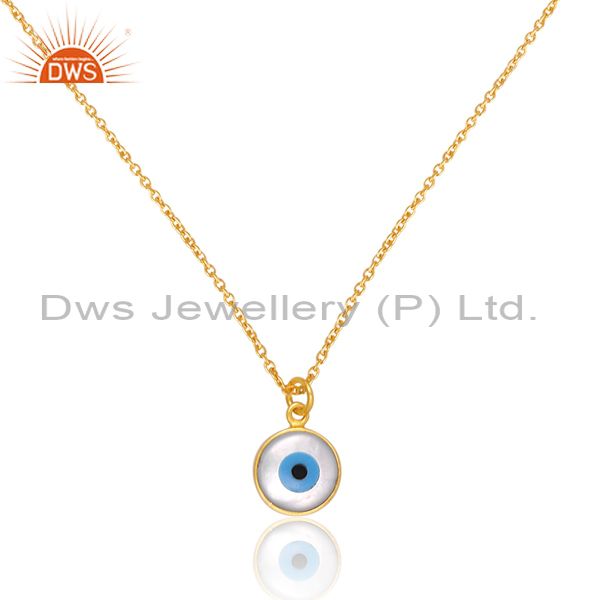 Mother Of Pearl 18K Gold On Silver Round Evil Eye Necklace