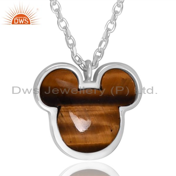 16 Inch Chain And Extension With Tiger Eye Mickey Pendant For Kids