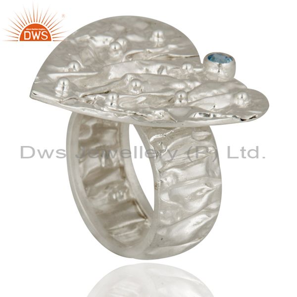 Exporter Handmade 925 Sterling Silver Blue Topaz Gemstone Large Size Heart Designer Ring