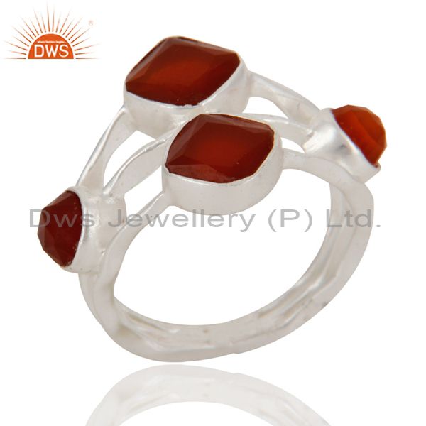 Exporter Handmade Natural Faceted Gemstone Red Onyx 925 Sterling Silver Ring