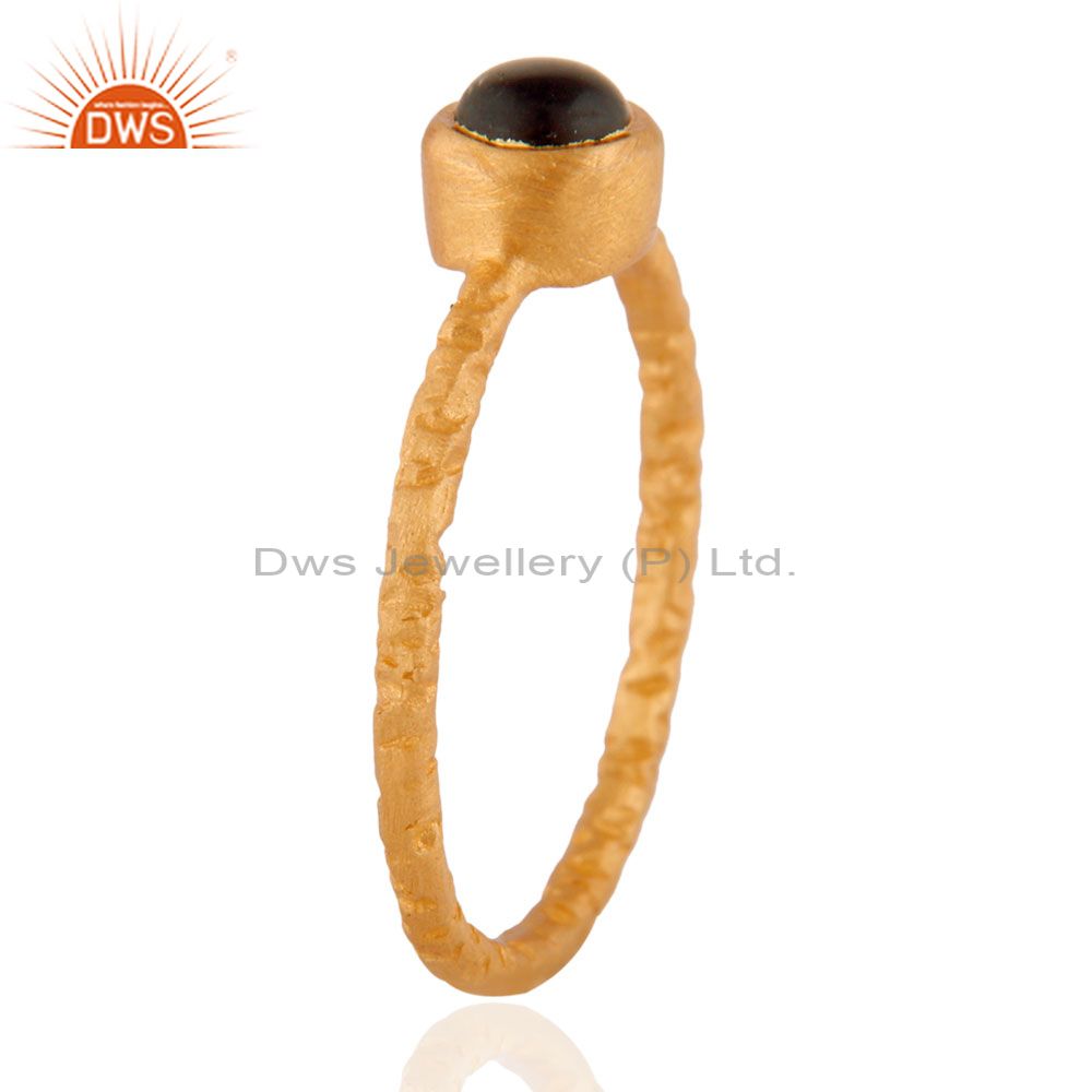 Exporter 18K Yellow Gold Plated Smoky Quartz 925 Silver Stackable Fashion Design Ring