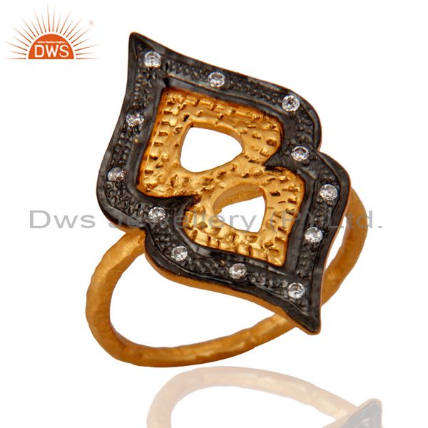 Exporter 18K Yellow Gold Plated Sterling Silver Cubic Zirconia Statement Ring