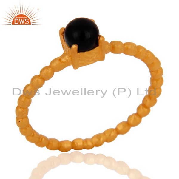 Exporter 18K Yellow Gold Plated Sterling Silver Black Onyx Prong Set Stacking Ring