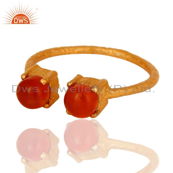 Exporter Natural Carnelian Gemstone Solid Sterling Silver Adjustable Ring - Gold Plated