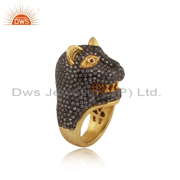 Exporter Indian Designer 18K Gold Plated 925 Sterling Silver Cubic Zirconia Tiger Ring