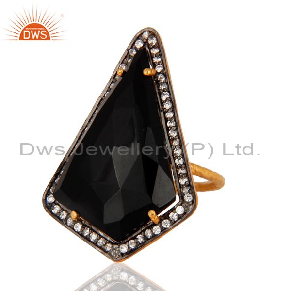 Exporter Hammered Sterling Silver Gold Plated Black Onyx Gemstone Ring Made In India