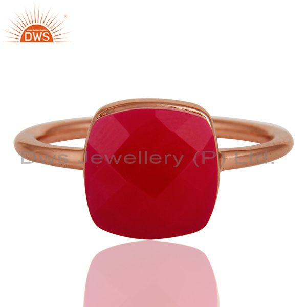 Exporter Faceted Pink Chalcedony Sterling Silver Bezel-Set Ring - Rose Gold Plated