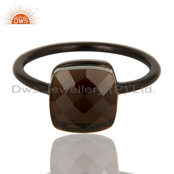 Exporter Black Oxidized 925 Sterling Silver Checkered Smokey Topaz Statement Ring