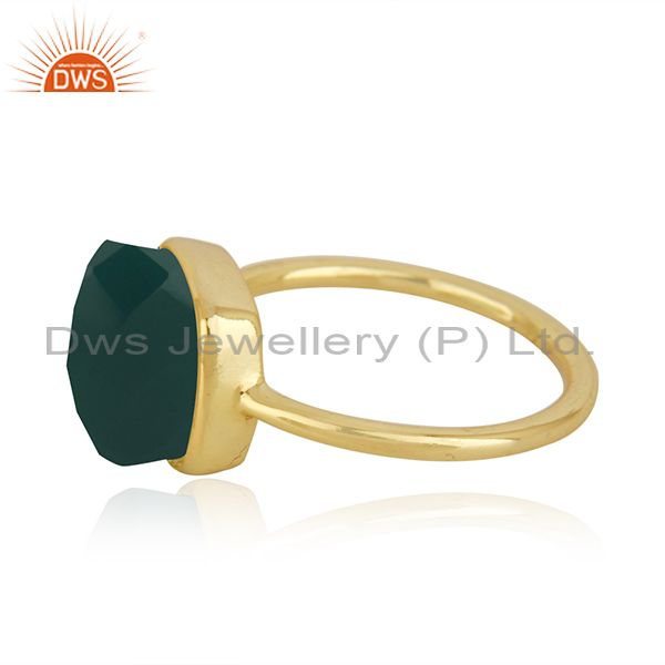 Exporter Gold Plated Sterling Silver Faceted Green Onyx Gemstone Bezel Set Handmade Ring