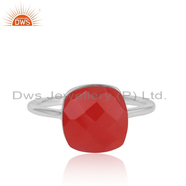 Red Chalcedony Set 925 Fine Sterling Silver Handmade Ring