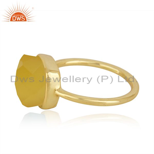 Exporter Yellow Chalcedony Gemstone Gold Plated 925 Silver Ring Manufacturer in India