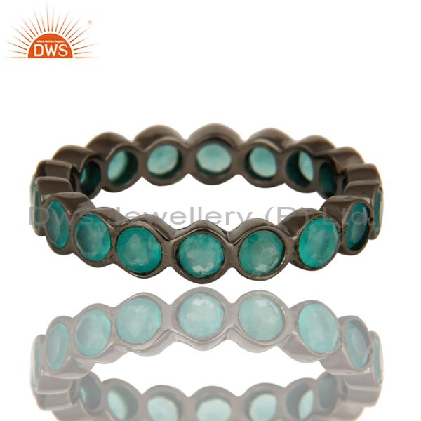 Suppliers Black Rhodium Plated Sterling Silver Dyed Aqua Chalcedony Round Eternity Ring