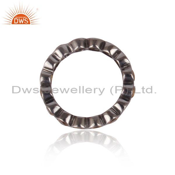 Exporter Natural Citrine Gemstone Sterling Silver Eternity Ring With Black Rhodium Plated