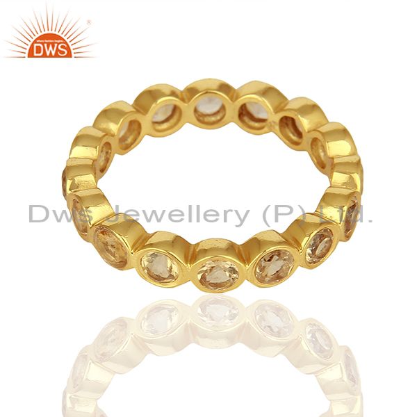 Exporter 18K Gold Plated Sterling Silver Citrine Gemstone Halo Stackable Ring