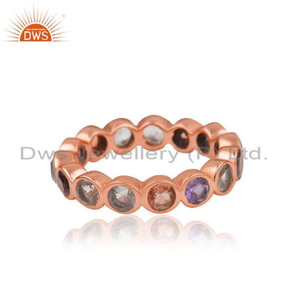 Exporter Citrine Amethyst Gemstone Rose Gold Plated Silver Band Ring Jewelry